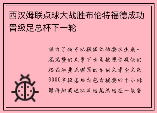 西汉姆联点球大战胜布伦特福德成功晋级足总杯下一轮